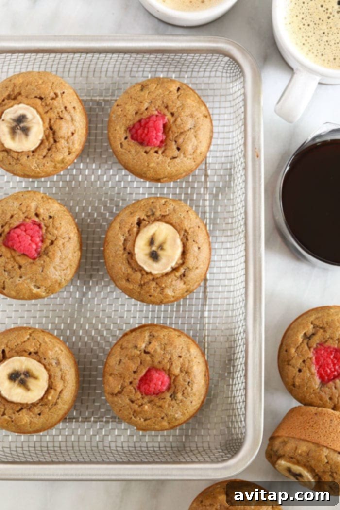 Fluffy Banana Pancake Muffins, perfect for a quick breakfast or meal prep. Delicious banana pancake muffins ready to be served on a plate, drizzled with maple syrup.