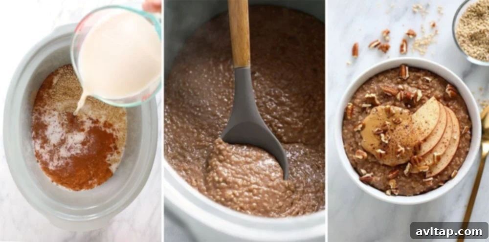 Slow cooker filled with steel-cut oats, ready for a hands-off cooking process.