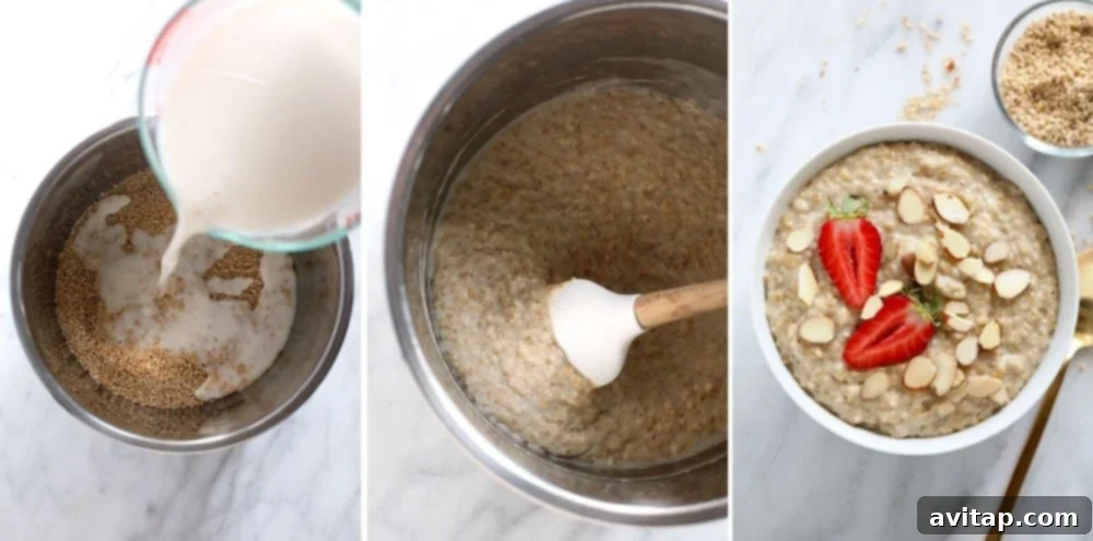 A bowl of Instant Pot steel-cut oatmeal, demonstrating a quick and efficient cooking method.