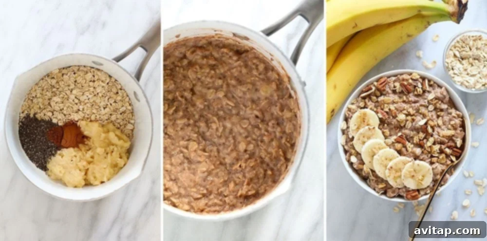 A bowl of fluffy stovetop oatmeal being stirred, demonstrating the ideal texture.