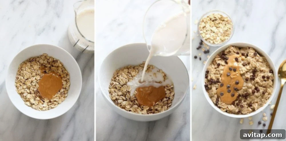 A microwave-safe bowl with quick-cooking oats, demonstrating the fastest cooking method.