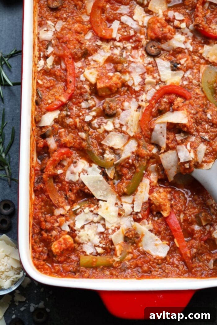 Heartland Chicken Bake 11 A wholesome Chicken Cacciatore Casserole with quinoa, perfect for meal prep.