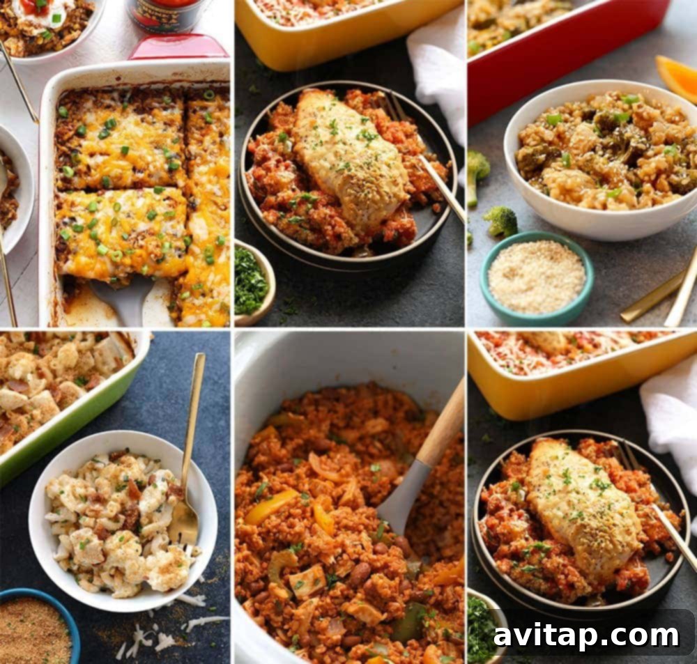 Casserole season is every season and today we're sharing our very best chicken casserole recipes! Best part? All of these dishes are both balanced and healthy made with real ingredients. A collage of various chicken casseroles, perfect for any season. All balanced, healthy, and made with real ingredients.