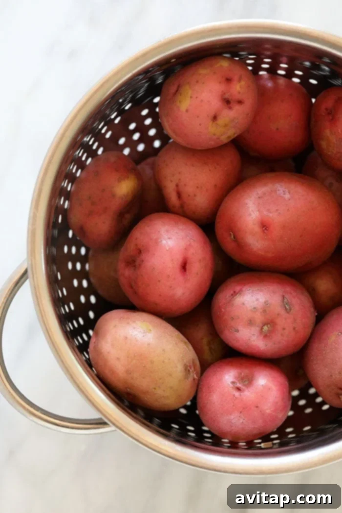 Red potatoes in a colander 