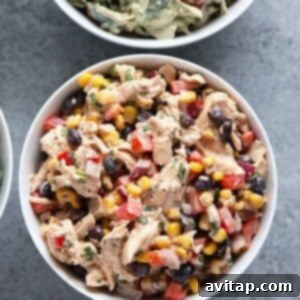 Southwest chicken salad fully mixed in a bowl.