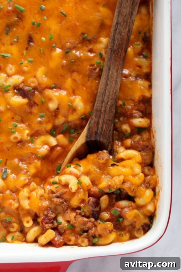 Chili mac and cheese might be the best dinner of all time. Make it once and eat it all week long. Bonus, it's kid-friendly and protein-packed! Chili mac baked and ready to eat