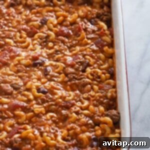 Hearty Chili Macaroni 4 A delicious chili mac recipe served in a casserole dish.