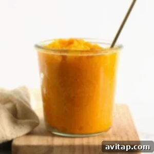 Butternut squash puree in a jar, ready for use or storage