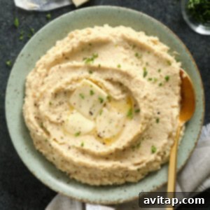 Cauliflower Mash in a bowl, ready to serve.