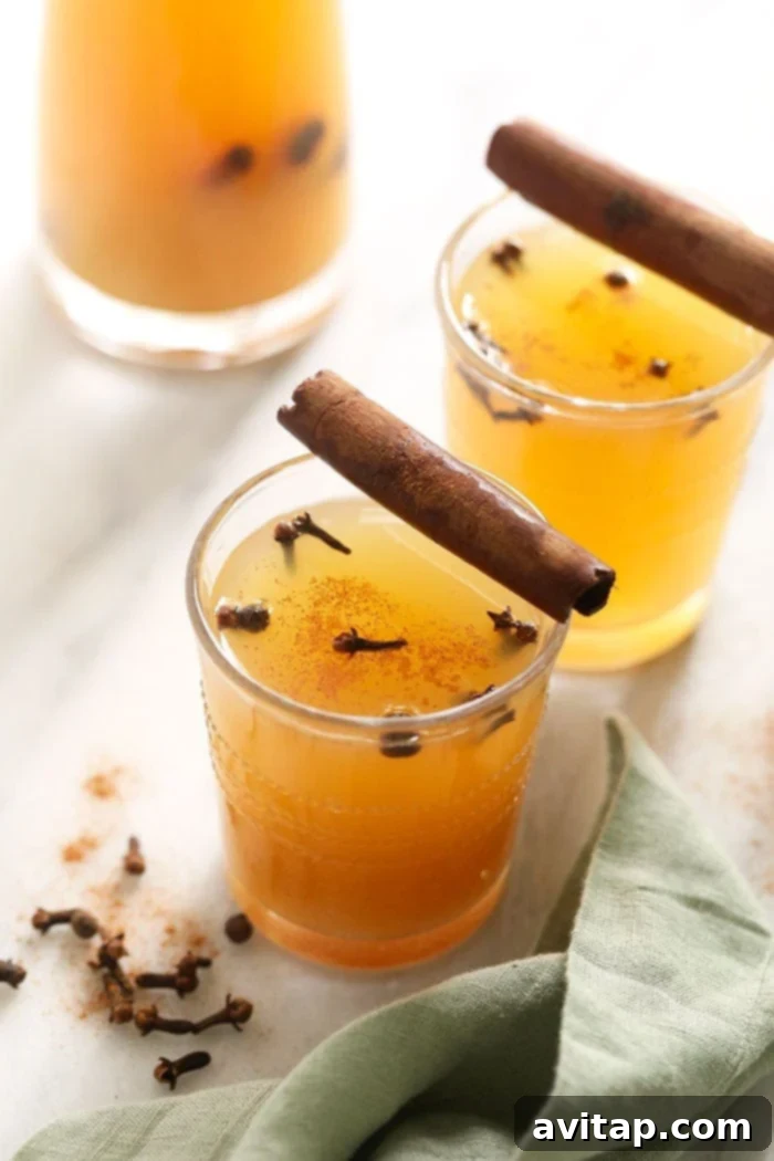 Homemade Instant Pot Apple Cider: A delightful and easy fall drink. A big mug of hot apple cider garnished with cinnamon sticks and an orange slice, perfect for a cozy fall day.