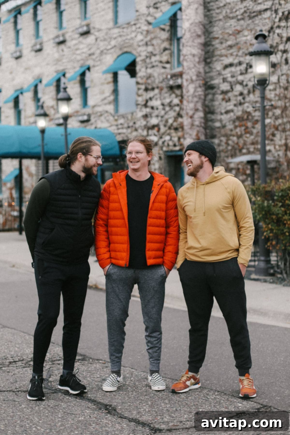 The Fit Foodie husbands posing together in their favorite Lululemon gear, demonstrating style and comfort.