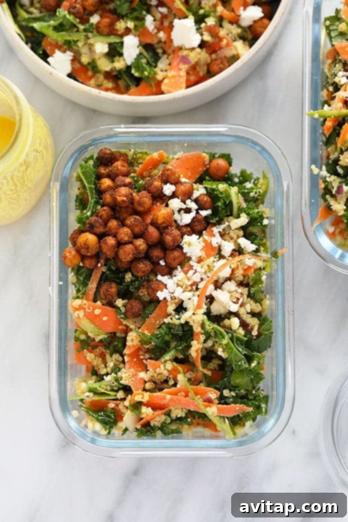 Moroccan quinoa salad neatly arranged in a three-compartment meal prep container, ready for the week.