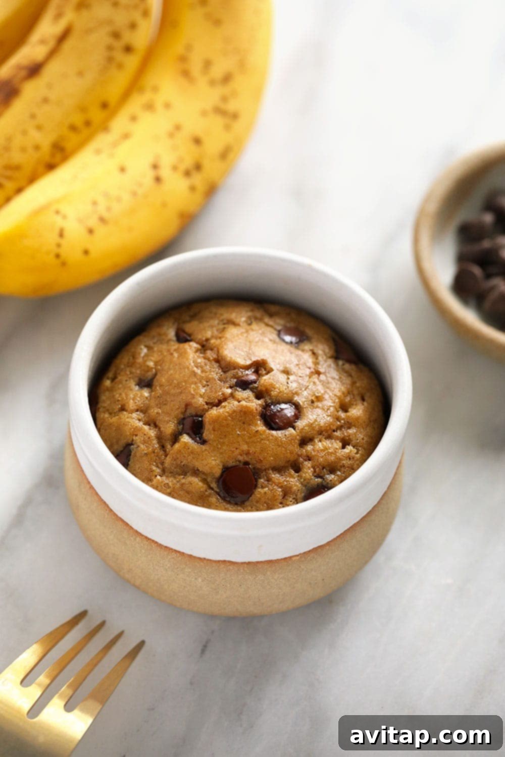 Delicious banana mug cake with chocolate chips