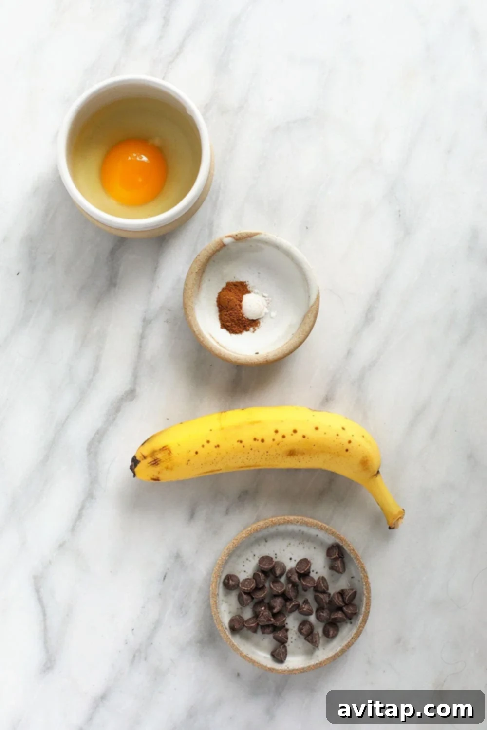 Ingredients for banana mug cake laid out