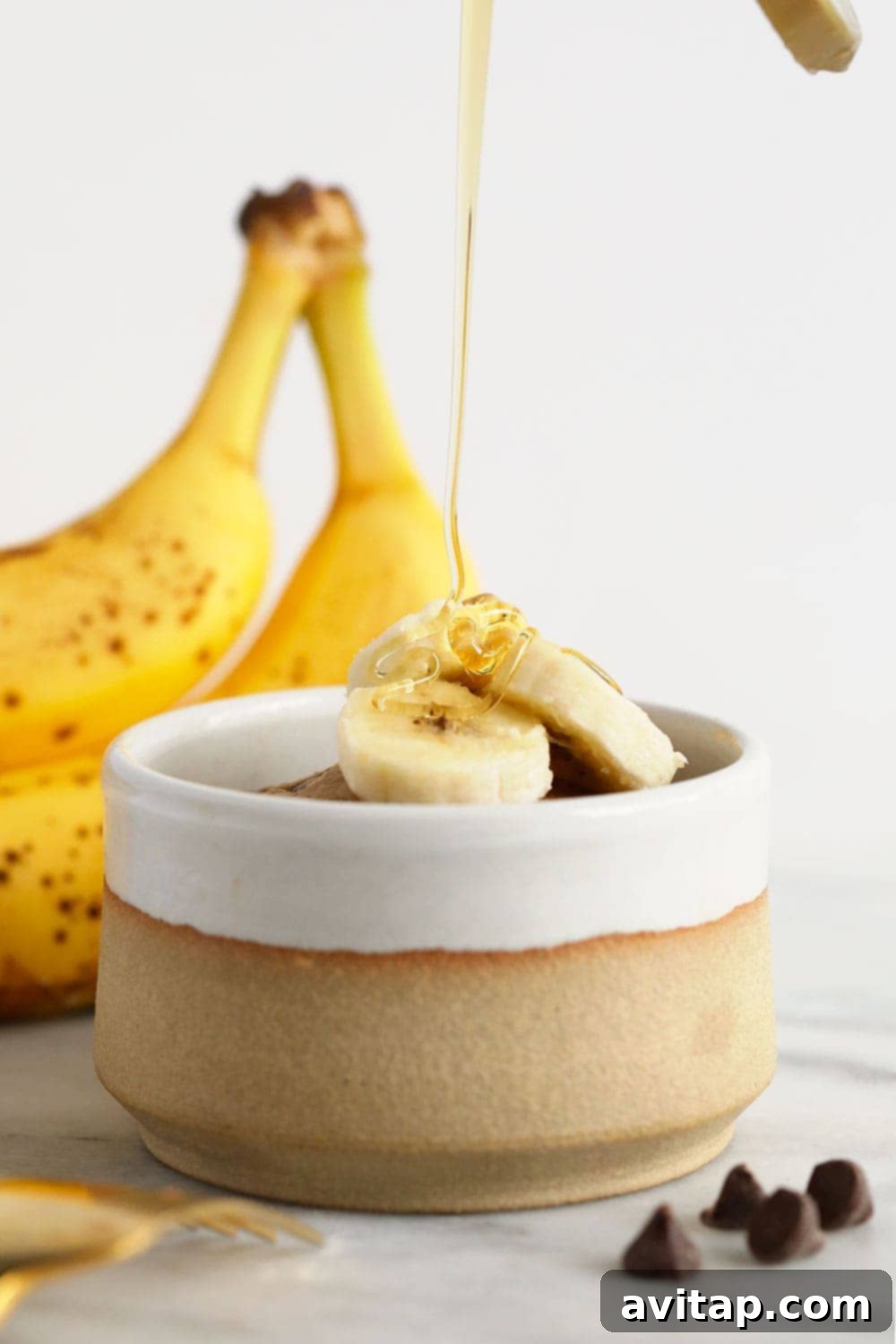 Another view of the banana mug cake ready to eat