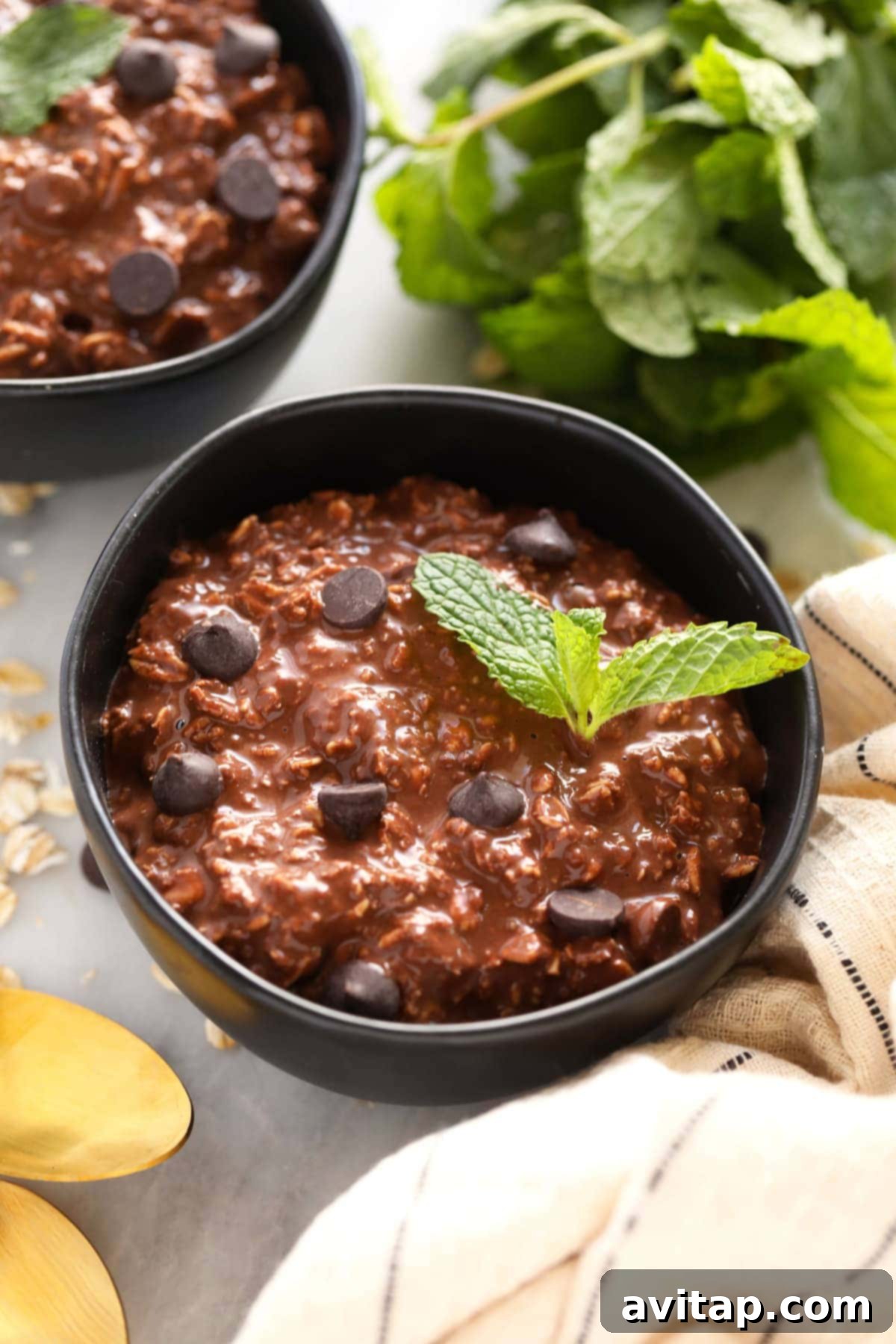 Cool Mint Chocolate Overnight Oats 4 A tightly sealed glass jar filled with luscious mint chip overnight oats, showcasing layers of creamy texture and chocolate pieces, prepared for convenient storage and healthy meal prep.