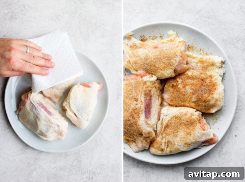 Seasoning bone-in chicken thighs with a dry rub before sous vide cooking