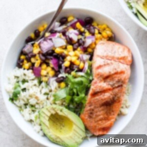 Zesty Salmon Power Bowls 6 fiesta salmon rice bowls