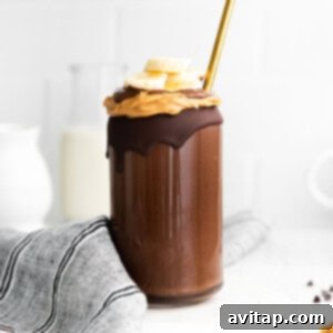 A delicious smoothie combining the flavors of chocolate and peanut butter.