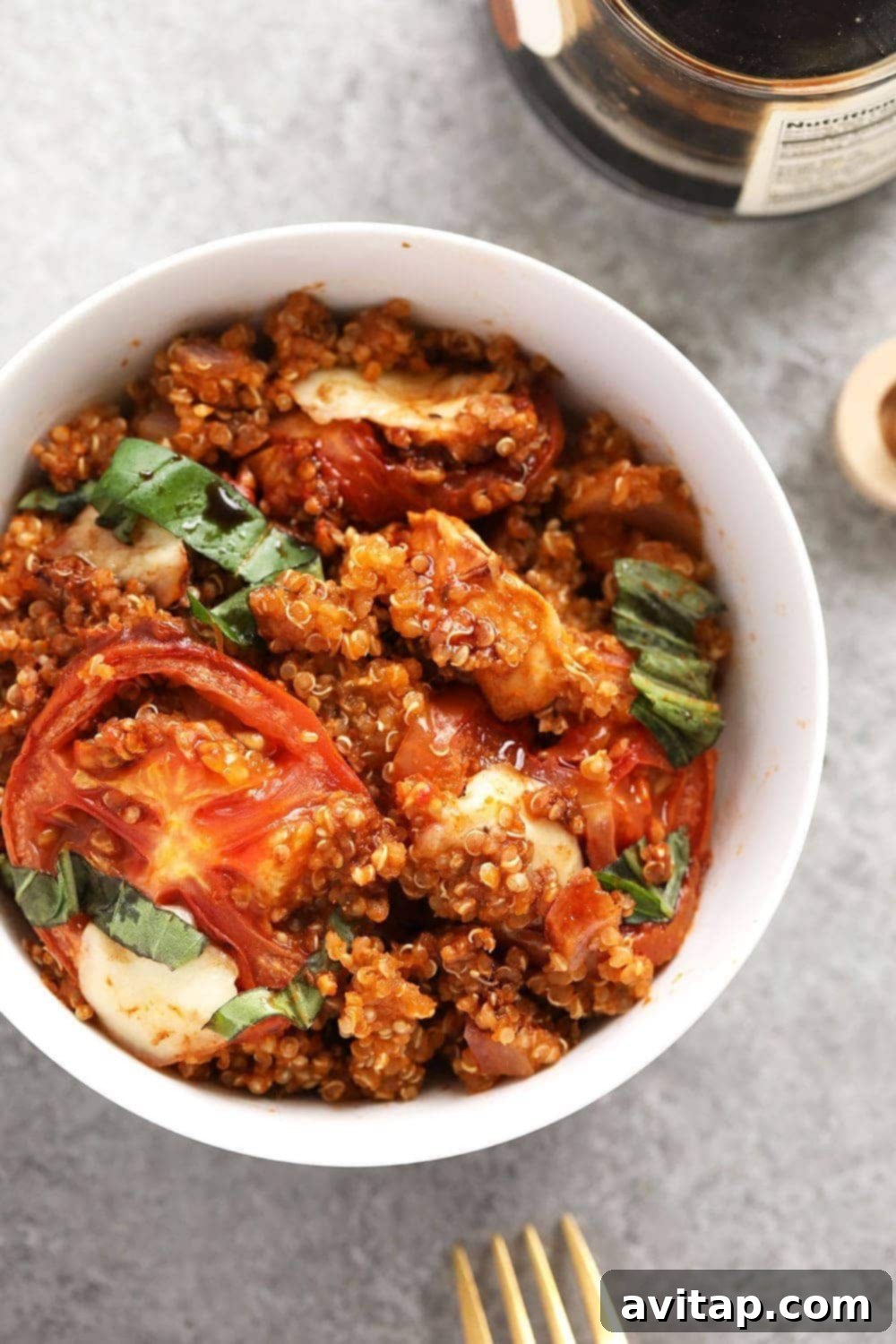 Delicious chicken quinoa casserole recipe in a bowl, ready to serve