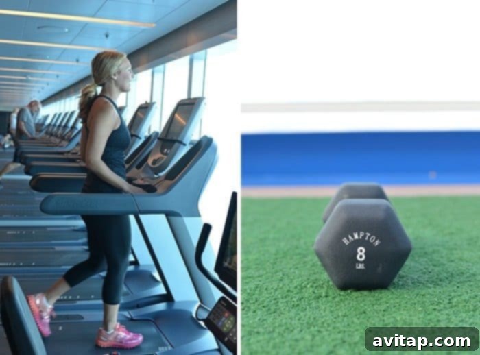 Friends enjoying a workout session on a cruise ship gym