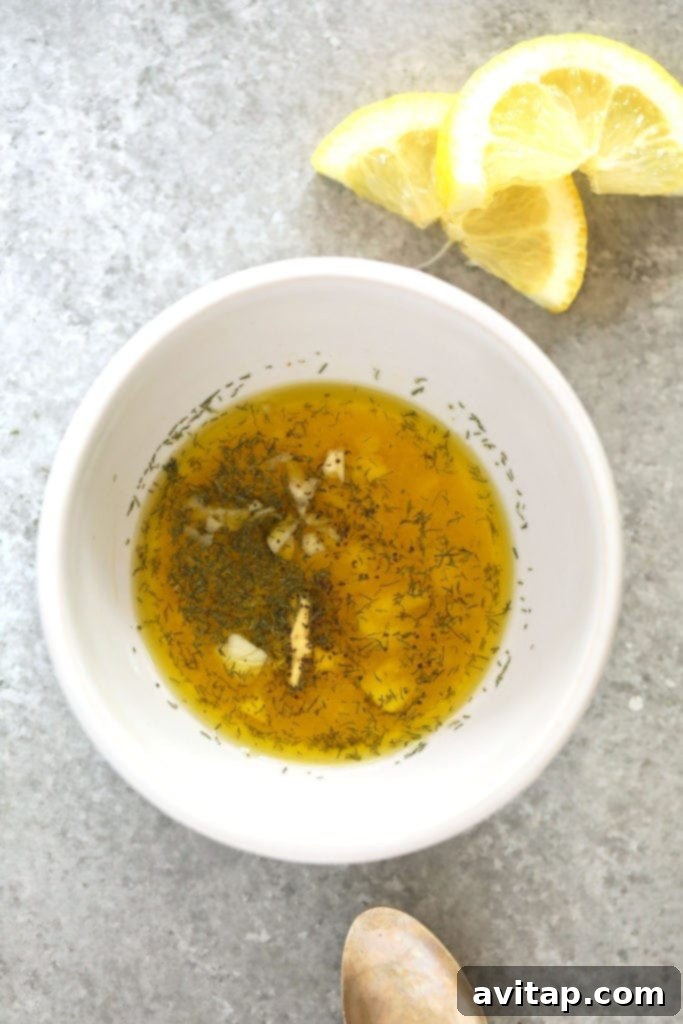 All the lemon dill salmon marinade ingredients in a bowl before mixing