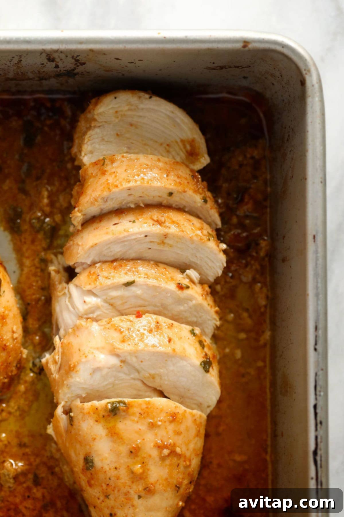 Baked chicken that has been marinated in fajita marinade, perfectly browned and juicy.