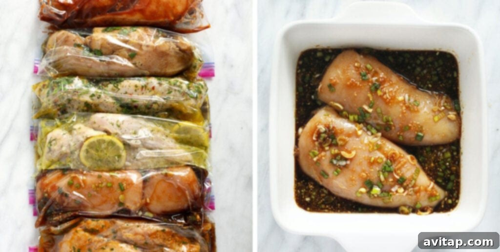Assortment of chicken marinades in bags, ready for cooking.