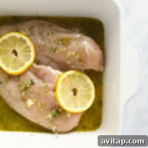 A close-up of the bright and fresh lemon chicken marinade.