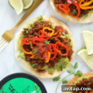 Guacamole tostada with peppers.