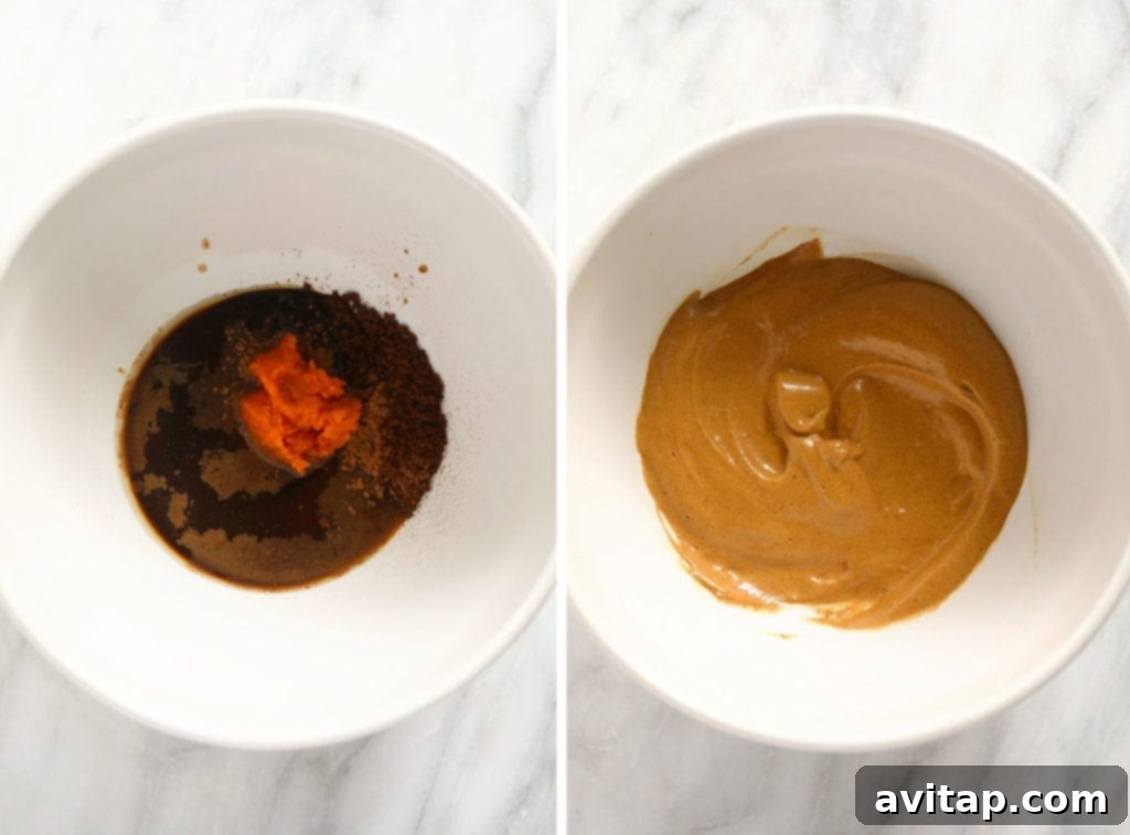 A side-by-side comparison illustrating the transformation of ingredients from a liquid mixture to a fluffy, whipped dalgona coffee foam, ready to be served.