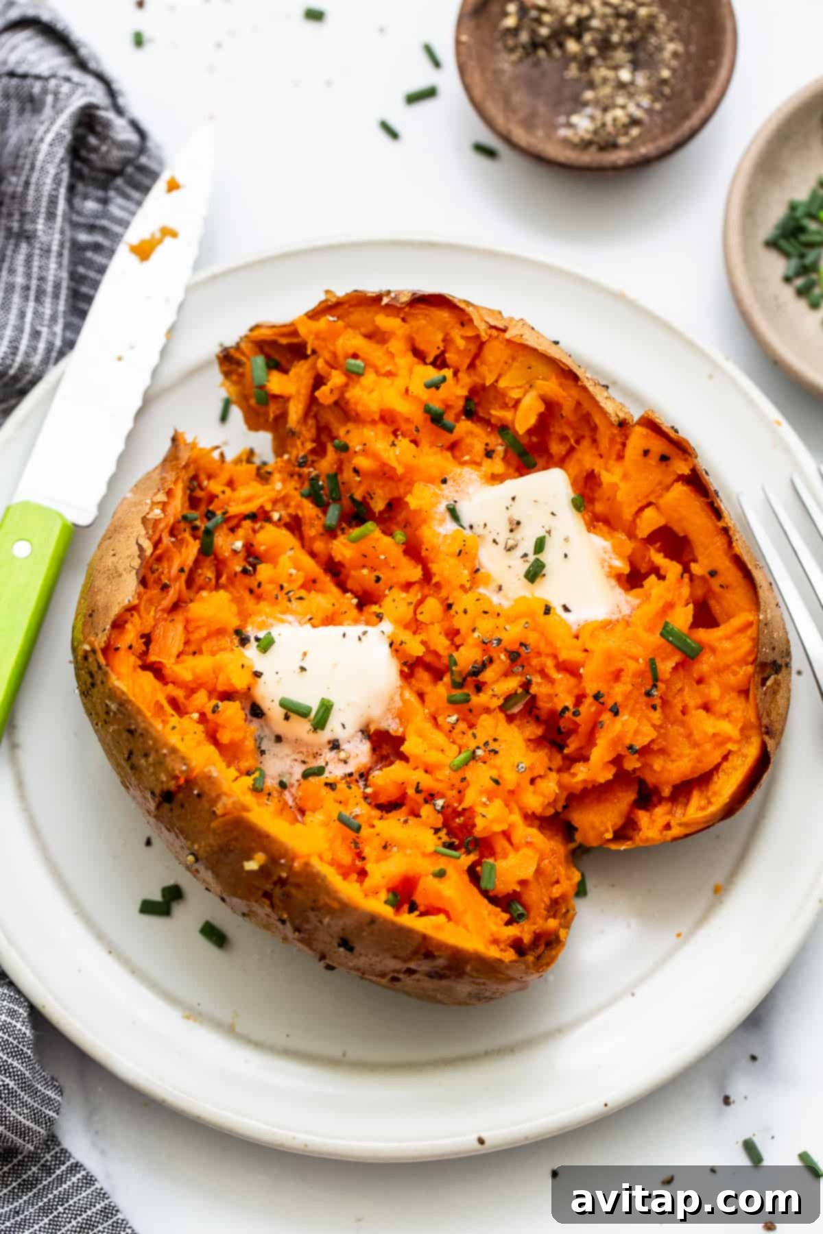 Seasoned sweet potato ready for baking.