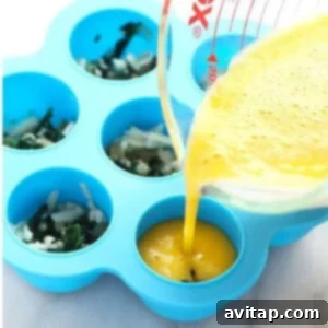 filling mold with egg.