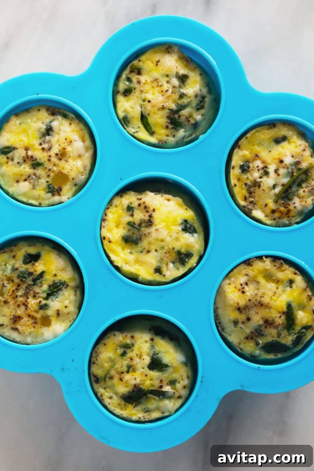 Fluffy Instant Pot Egg Bites 4 Cooked Instant Pot egg bites in a silicone mold, showing their perfect texture.