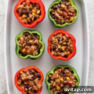 Fiesta-Filled Bell Peppers 12 Stuffed peppers filled with mixture and topped with cheese before final baking.