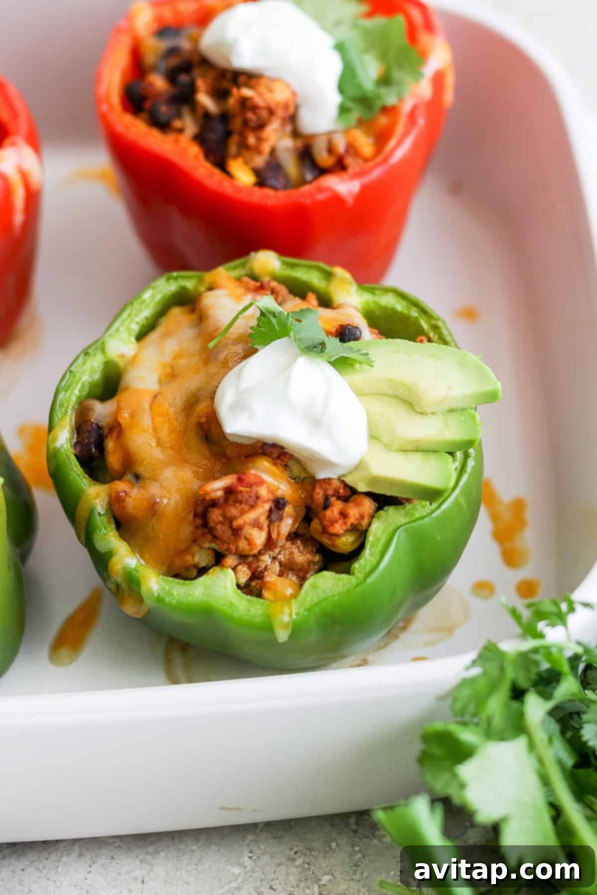 Fiesta-Filled Bell Peppers 7 Frozen Mexican stuffed peppers, individually wrapped in foil and ready for storage.