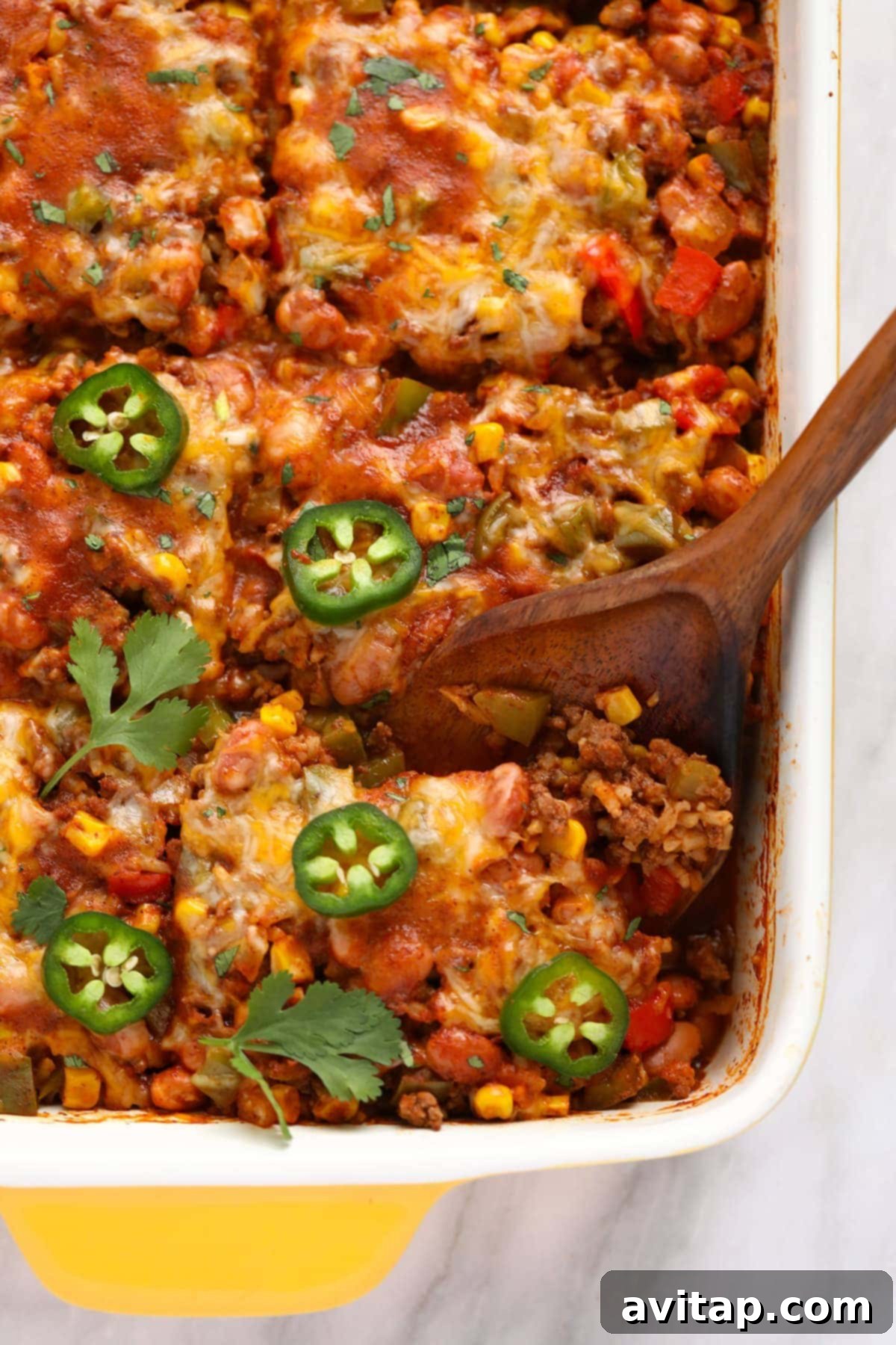 Mexican beef casserole in a bowl.
