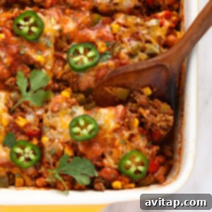 Mexican casserole in a casserole dish