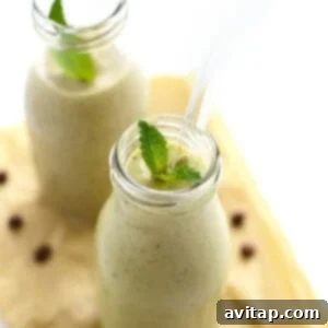two jars of avocado mint smoothie.