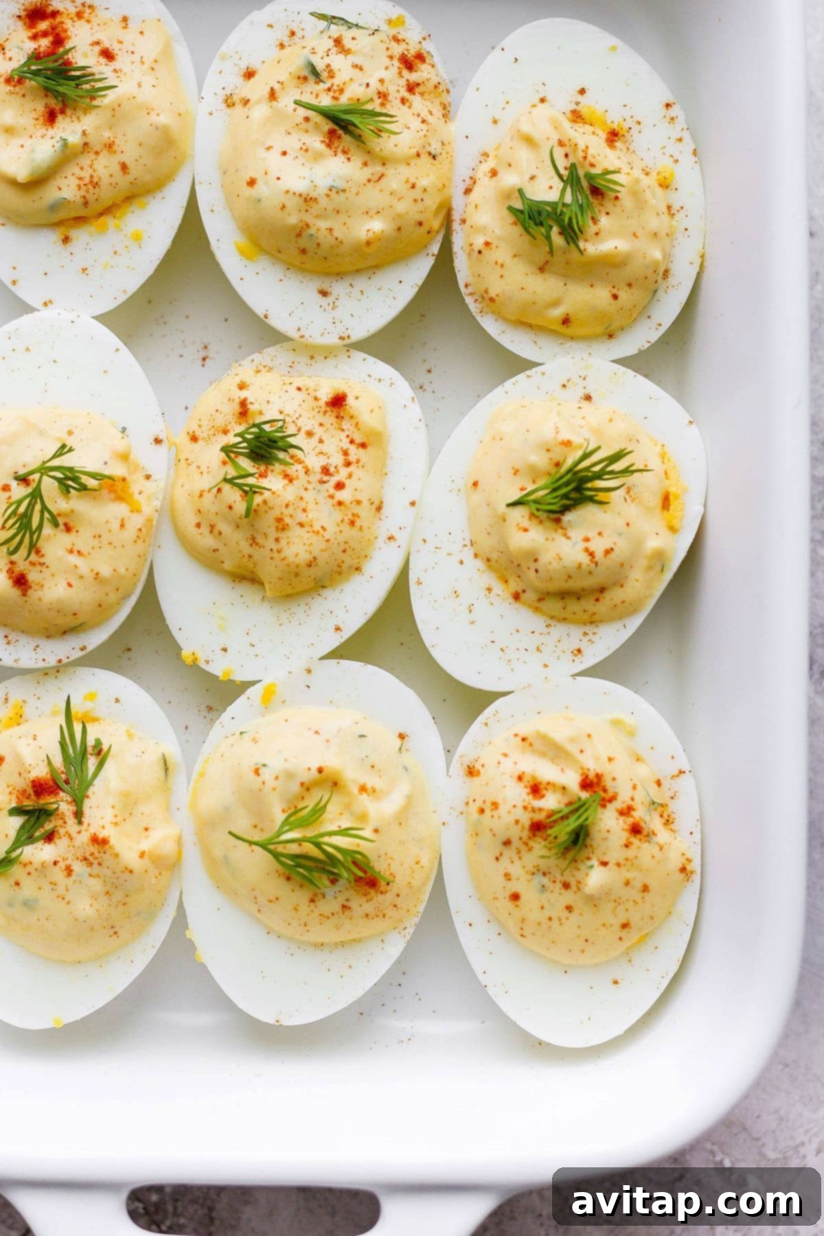 easy deviled eggs in a serving dish