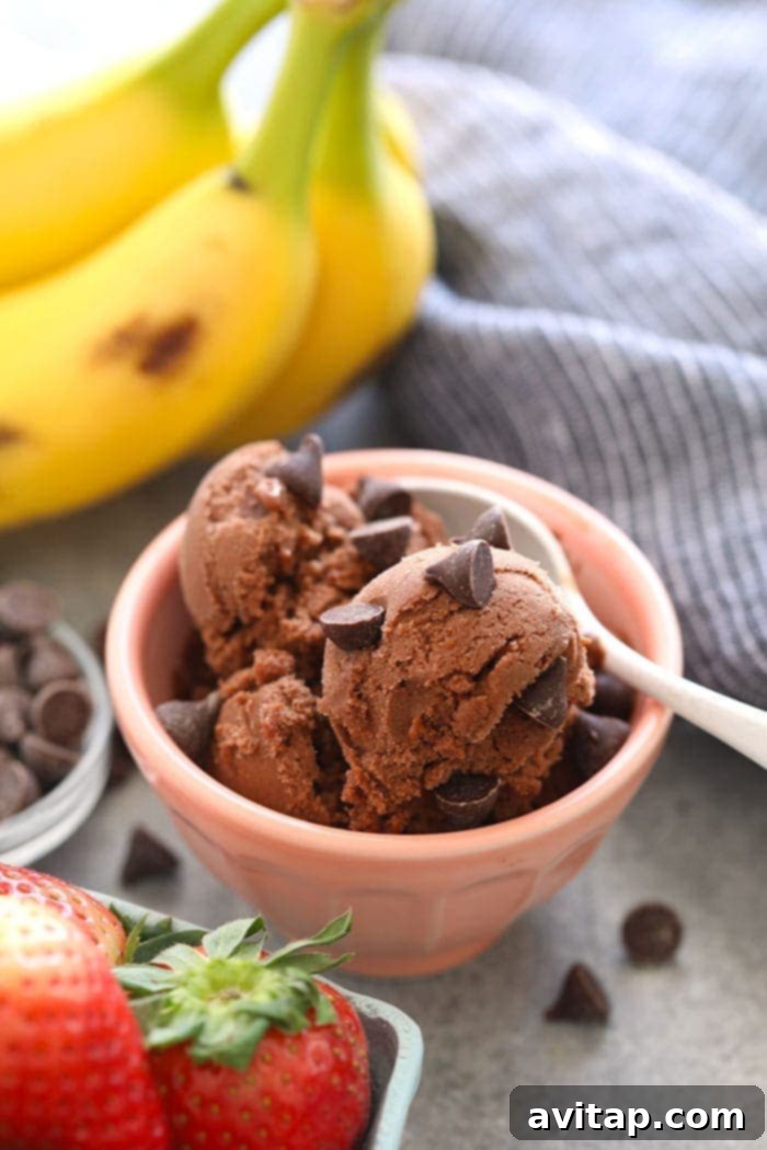 Chocolate nice cream, a decadent yet healthy dessert.
