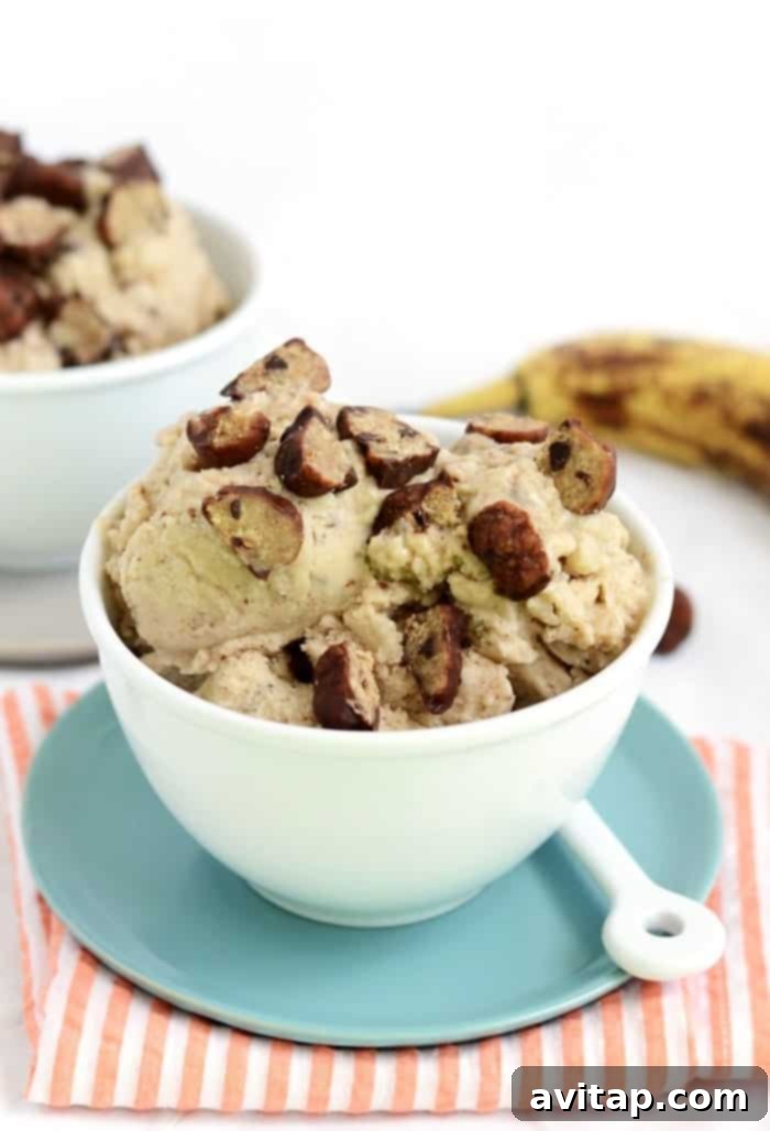 A collage encouraging banana soft serve recipes, skipping calories and fat.