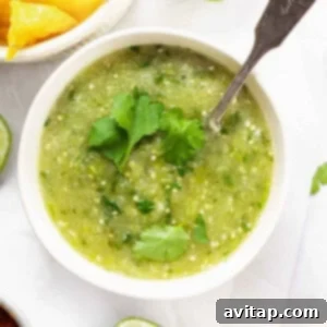 Homemade salsa verde in a bowl, ready for serving