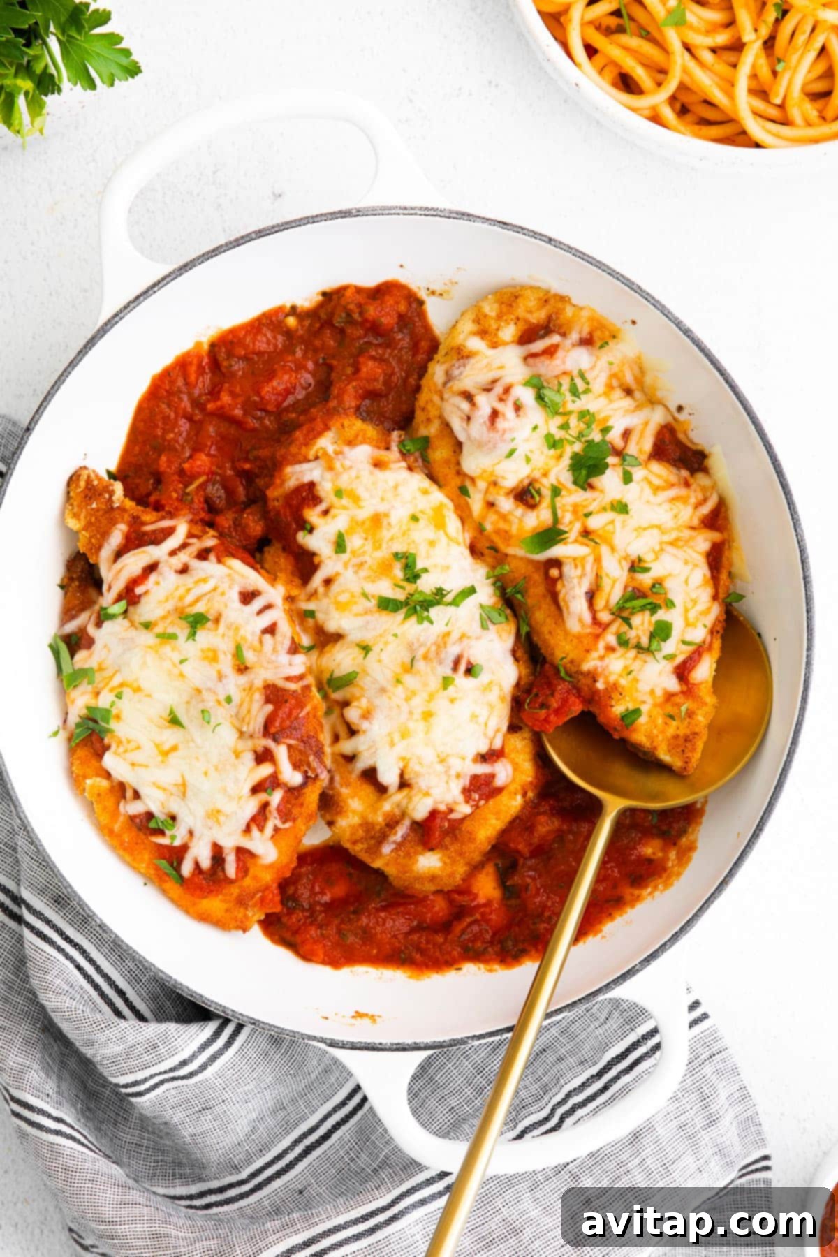chicken with marinara and cheese on top.