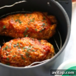 Air fryer chicken parmesan, golden and cheesy.