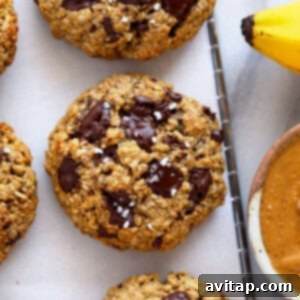 Peanut Butter Banana Oatmeal Cookies on a wire rack.