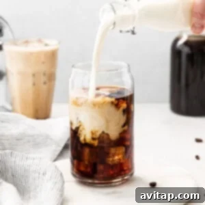 Velvet Vanilla Cold Brew 5 A beautiful glass of homemade vanilla sweet cream cold brew, topped with creamy foam and ice.