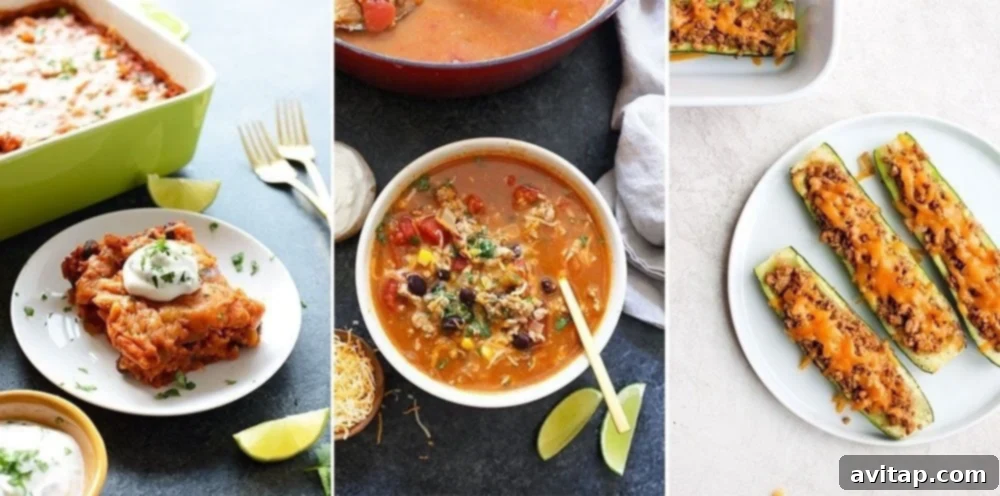 A selection of healthy taco recipes, including walking tacos and taco bowls, showcasing fresh ingredients and vibrant colors.