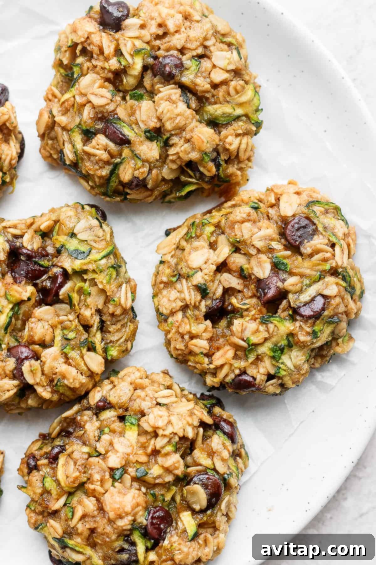 Healthy Oatmeal Zucchini Cookies 9 Plate of perfectly baked zucchini oatmeal cookies.