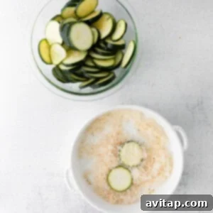 dredging zucchini in bowl.